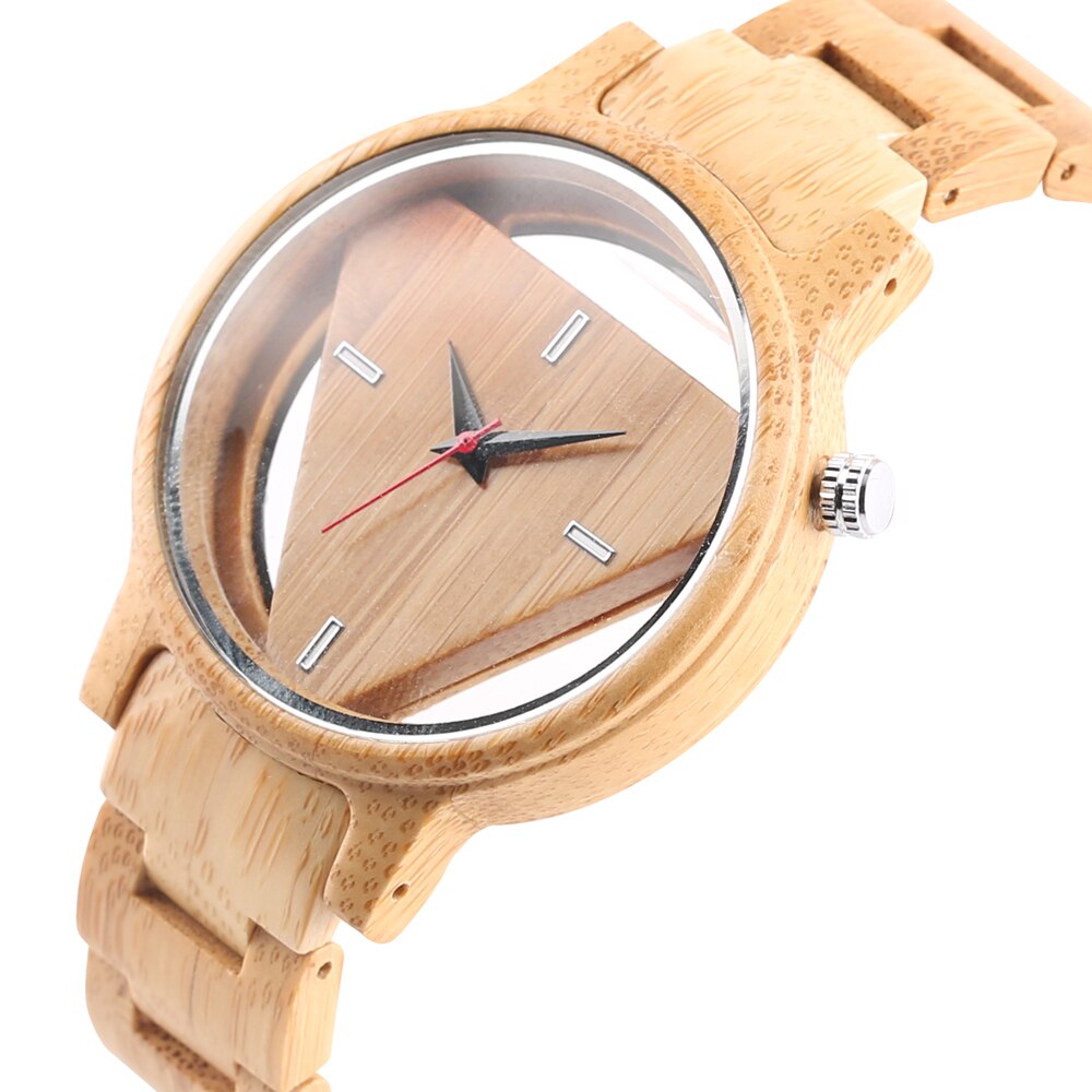 WOOD watch ¡Reloj de Madera Único con Triángulo Geométrico Invertido! Reloj de cuarzo de madera con esfera creativa y hueca. ¡Un diseño original y moderno para hombres! ⌚🔲🌳