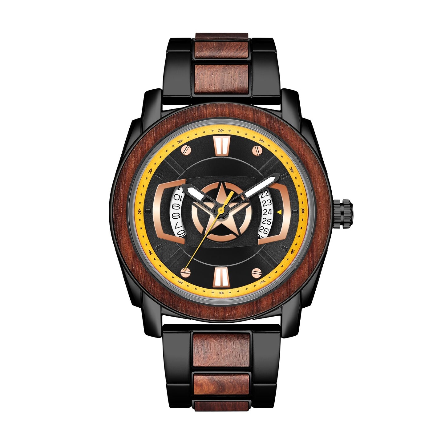 Reloj de pulsera de madera de sándalo para hombre, cronógrafo de cuarzo con calendario y fecha, correa de madera Real completa, multifunción