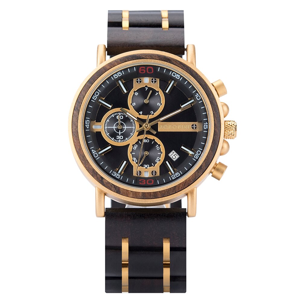 BOBOBIRD-reloj de pulsera luminoso de madera para hombre, cronógrafo masculino con caja de madera, V-S18