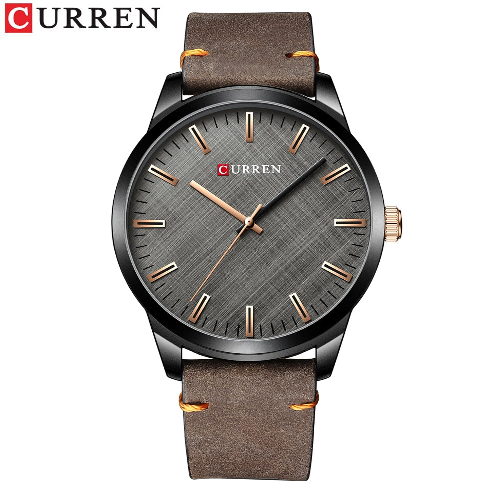 CURREN-Reloj de pulsera de cuarzo para hombre, cronógrafo clásico informal de cuero, color negro, sencillo. CON CAJA DE REGALO