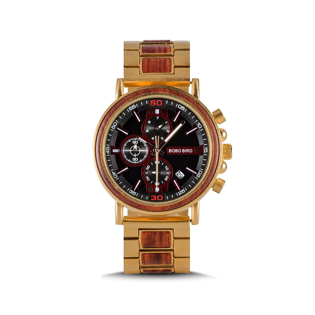 BOBOBIRD-reloj de pulsera luminoso de madera para hombre, cronógrafo masculino con caja de madera, V-S18