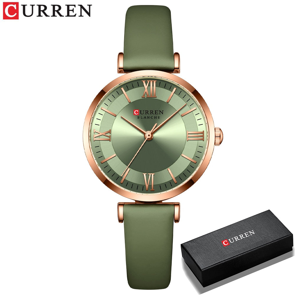CURREN ⌚️🎁 - Un reloj de cuarzo y cuero femenino, clásico y de moda, con una caja ideal como regalo 🎀💝.