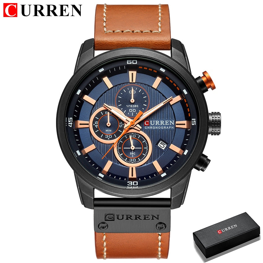CURREN COLECCION "Reloj de Pulsera para Hombres, Marca de Lujo Top, Cronógrafo, Reloj Deportivo Militar, CURREN. Movimiento de Cuarzo. Estilo Deportivo. Resistente al Agua." con caja opcional.