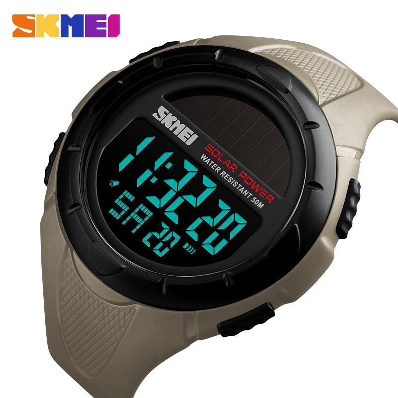 SKMEI Reloj deportivo para hombres SKMEI con energía solar, resistente al agua y con pantalla digital LED. Reloj de lujo de marca electrónica para hombres. Relogio Masculino.