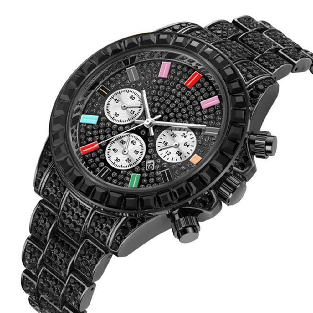 Reloj de cuarzo cuadrado para hombre, cronógrafo de lujo, resistente al agua, con diamantes de colores