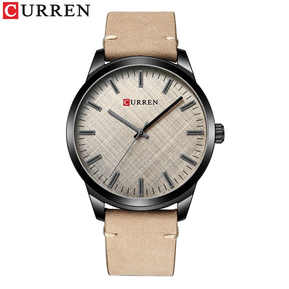 CURREN-Reloj de pulsera de cuarzo para hombre, cronógrafo clásico informal de cuero, color negro, sencillo. CON CAJA DE REGALO