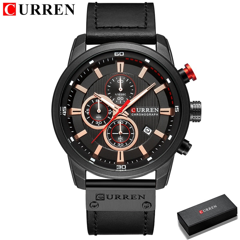 CURREN COLECCION "Reloj de Pulsera para Hombres, Marca de Lujo Top, Cronógrafo, Reloj Deportivo Militar, CURREN. Movimiento de Cuarzo. Estilo Deportivo. Resistente al Agua." con caja opcional.