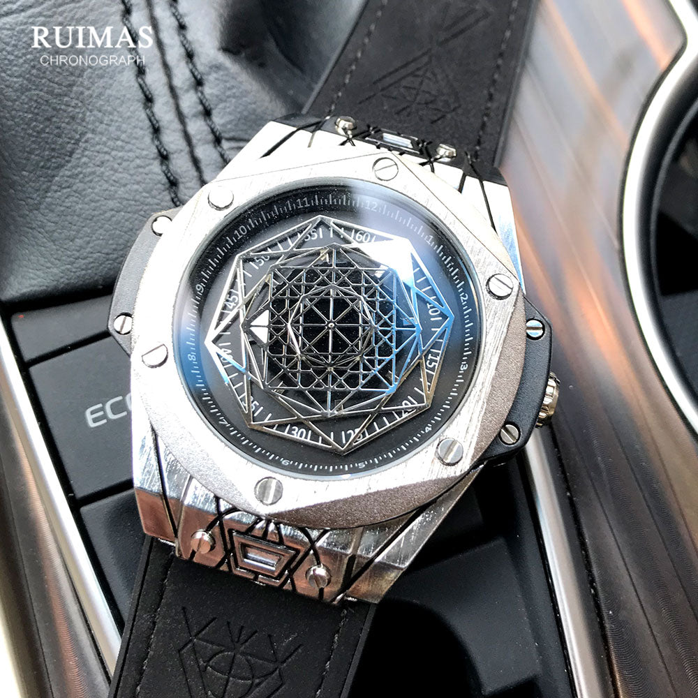 RUIMAS - Reloj deportivo de lujo para hombre, con estilo militar y correa de cuero. ¡El complemento perfecto para tus aventuras y actividades deportivas! 💪🏃‍♂️