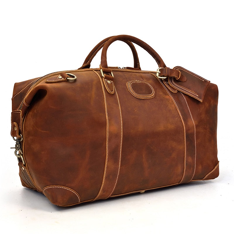 MAHEU-Bolso de viaje de cuero de vaca para hombre, bolsa grande de viaje con remaches, Crazy Horse, 100%