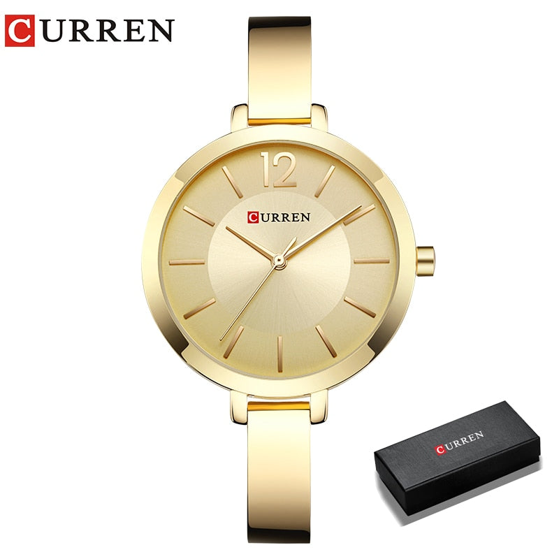 CURREN-relojes 💃⌚💍  dorados de acero inoxidable para mujer, reloj de cuarzo ultrafino, romántico, a la moda👩