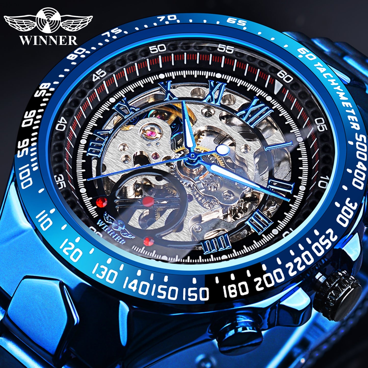 Winner Esta elegante "Montre Homme" cuenta con un movimiento automático y un esqueleto que lo hace único. ¡Un reloj de primera categoría para hombres con gusto por el lujo y el estilo deportivo! ⌚🏆