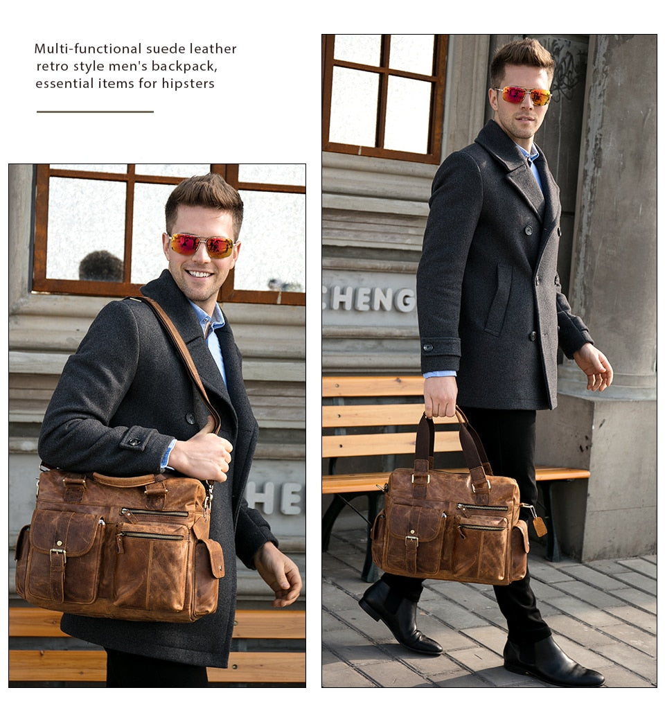 Mva-maletn De Cuero Genuino Para Hombre Bolsa De Mensajero Para Ordenador Porttil De O