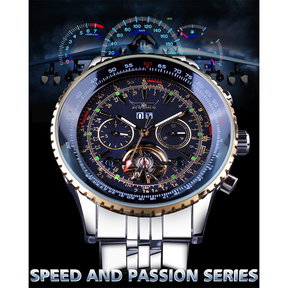 Jaragar 2017 – reloj con esfera dorada con bisel dorado para hombres, diseño de esfera de acero inoxidable, mecánico, automático, masculino