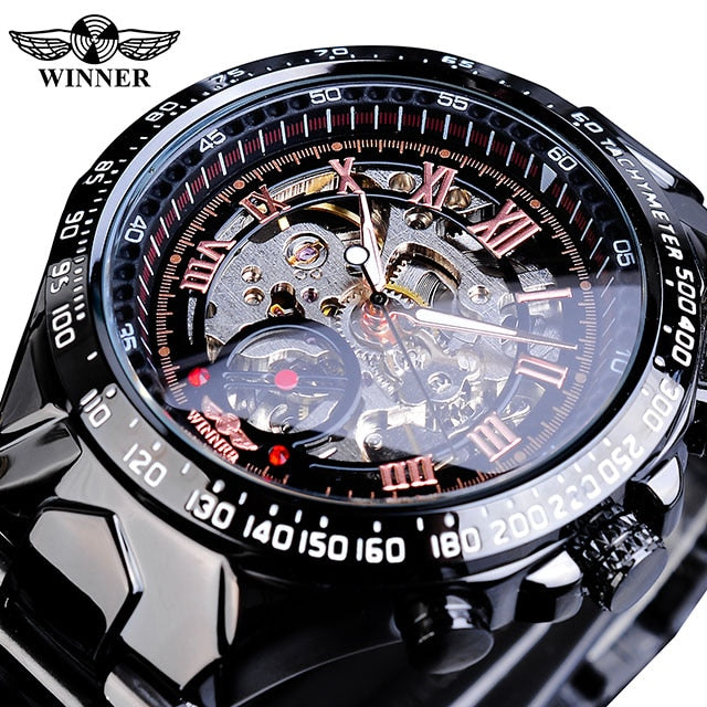 Winner Esta elegante "Montre Homme" cuenta con un movimiento automático y un esqueleto que lo hace único. ¡Un reloj de primera categoría para hombres con gusto por el lujo y el estilo deportivo! ⌚🏆