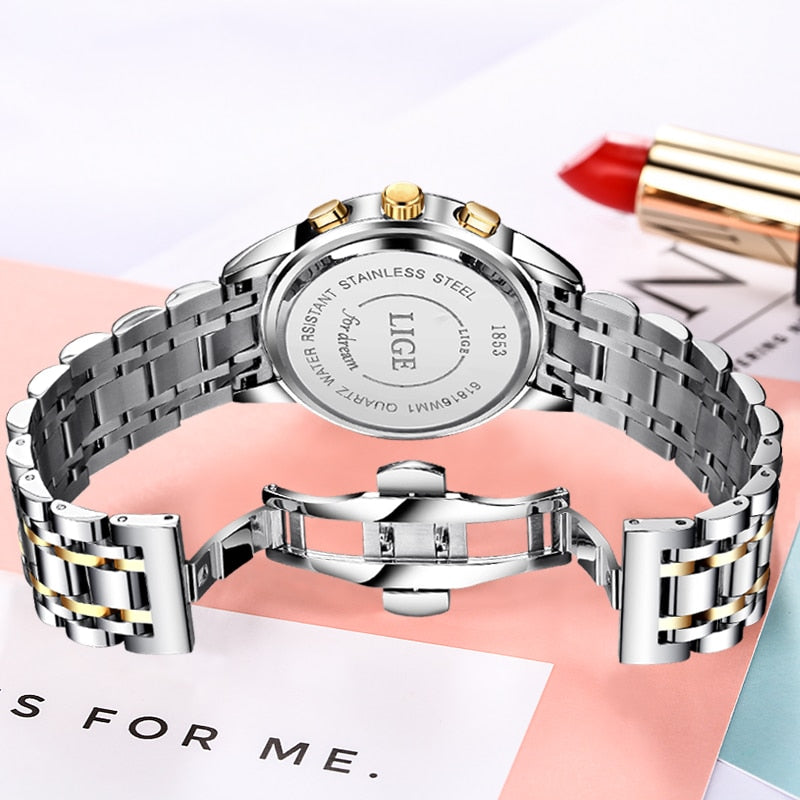 LIGE - ⌚️ Relojes de cuarzo de marca para mujer, accesorio de oro rosa, reloj de cuarzo de moda, a prueba de agua, estilo femenino. 💁‍♀️💕