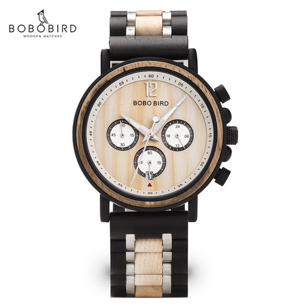 Bobo Bird-🌳reloj de cuarzo para hombre, cronógrafo de pulsera luminoso,