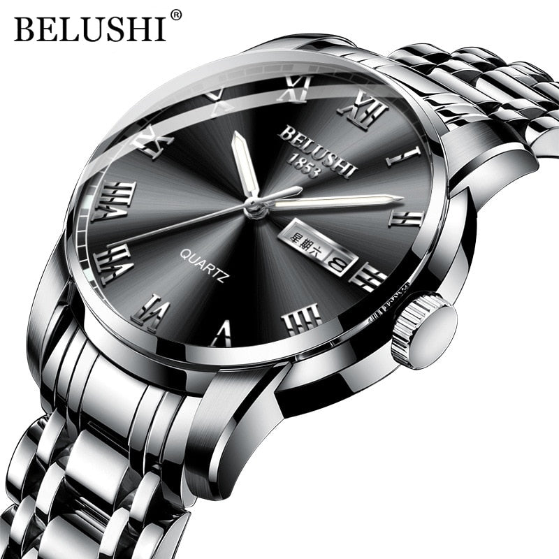 BELUSHI-Reloj de pulsera de cuarzo deportivo para hombre, cronógrafo de acero inoxidable con fecha, luminoso, resistente al agua, de lujo