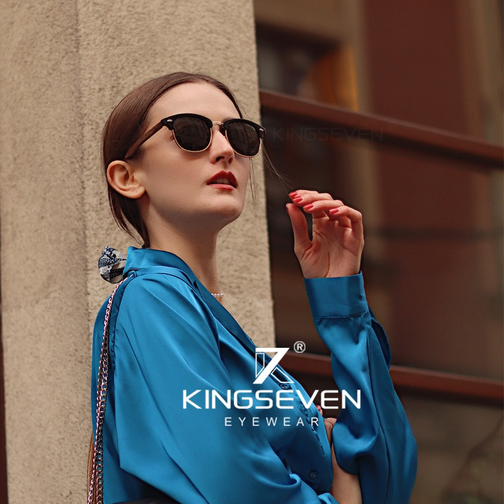 KINGSEVEN 🌳🕶️ Gafas de sol polarizadas hechas a mano para hombre y mujer. Lentes de madera de nogal negro, protección UV400, sin montura, estilo retro para el 2023. 😎🌟