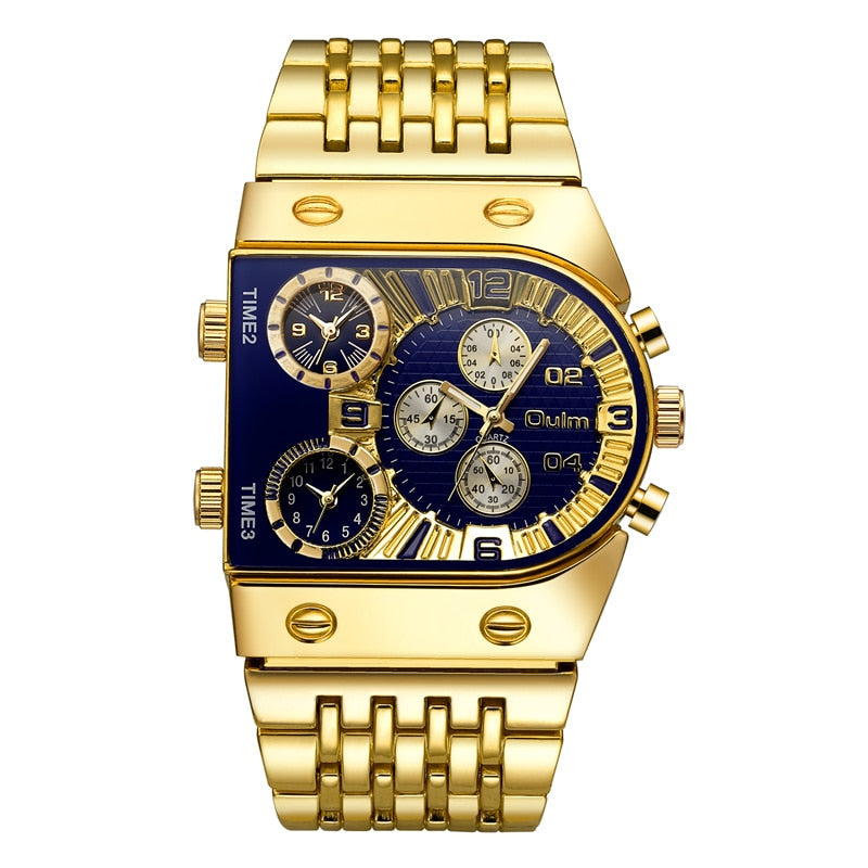 Oulm 🆕⌚️ Reloj de cuarzo para hombres, resistente al agua y estilo militar. Lujo en acero inoxidable dorado. Perfecto para los hombres. 🏅🆎 #RelojDeCuarzo #ResistenteAlAgua #EstiloMilitar #Lujo #AceroInoxidableDorado #RelojMasculino
