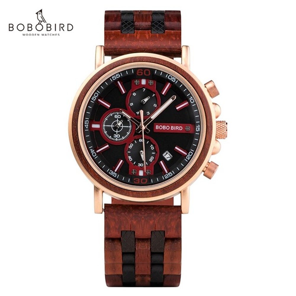 Bobo Bird-🌳reloj de cuarzo para hombre, cronógrafo de pulsera luminoso,