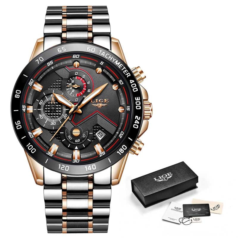 LIGE - 🕰️⌚💪 Reloj deportivo de lujo para hombres 💙💣👨  Cronógrafo de cuarzo y acero inoxidable ⏱️🔧💎  Color azul, estilo militar, a la moda 💙🎖️👨‍✈️  Resistente al agua 💧💦🌊