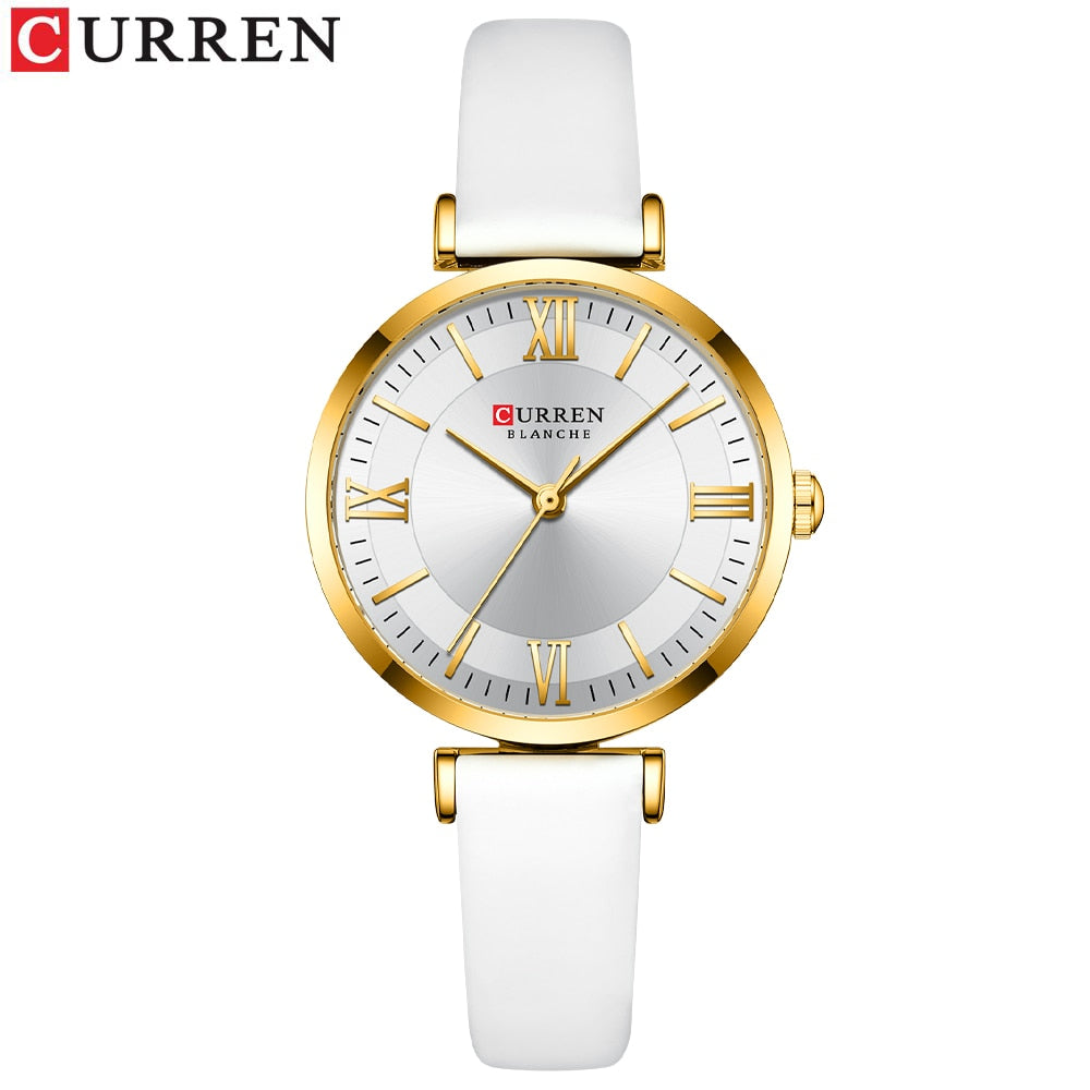 CURREN ⌚️🎁 - Un reloj de cuarzo y cuero femenino, clásico y de moda, con una caja ideal como regalo 🎀💝.