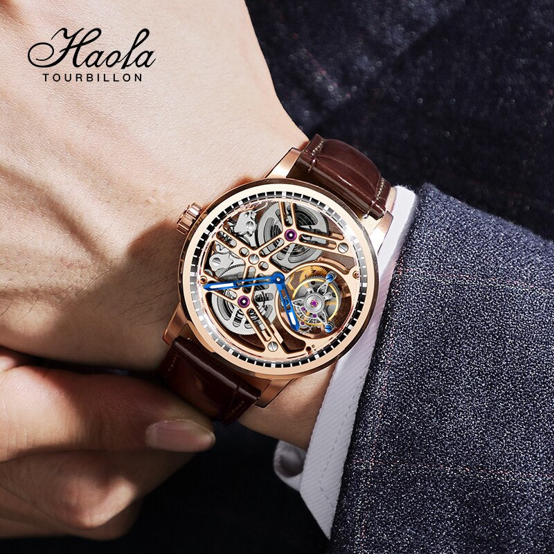 Haofa-reloj mecánico de Tourbillon para hombre, accesorio de pulsera con movimiento hueco, de lujo, con zafiro volador, de negocios, 1940