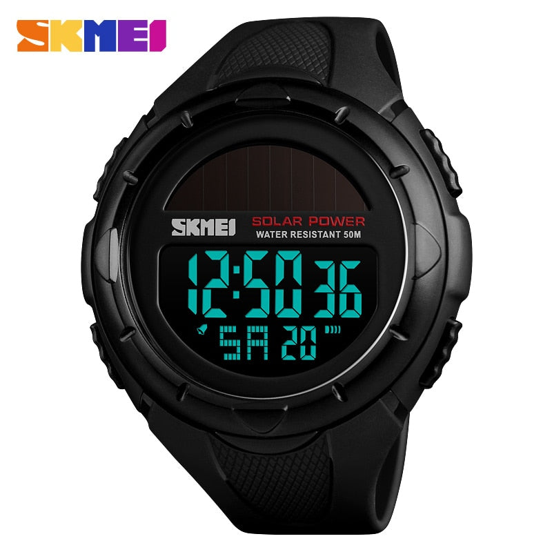 SKMEI Reloj deportivo para hombres SKMEI con energía solar, resistente al agua y con pantalla digital LED. Reloj de lujo de marca electrónica para hombres. Relogio Masculino.
