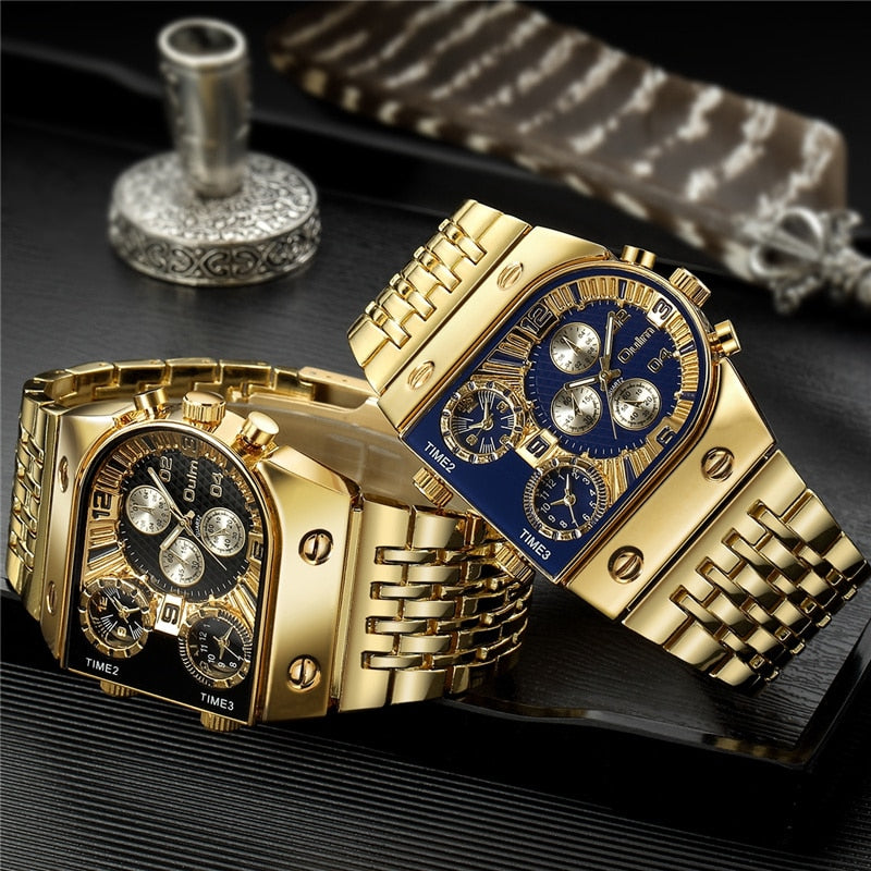 Oulm 🆕⌚️ Reloj de cuarzo para hombres, resistente al agua y estilo militar. Lujo en acero inoxidable dorado. Perfecto para los hombres. 🏅🆎 #RelojDeCuarzo #ResistenteAlAgua #EstiloMilitar #Lujo #AceroInoxidableDorado #RelojMasculino