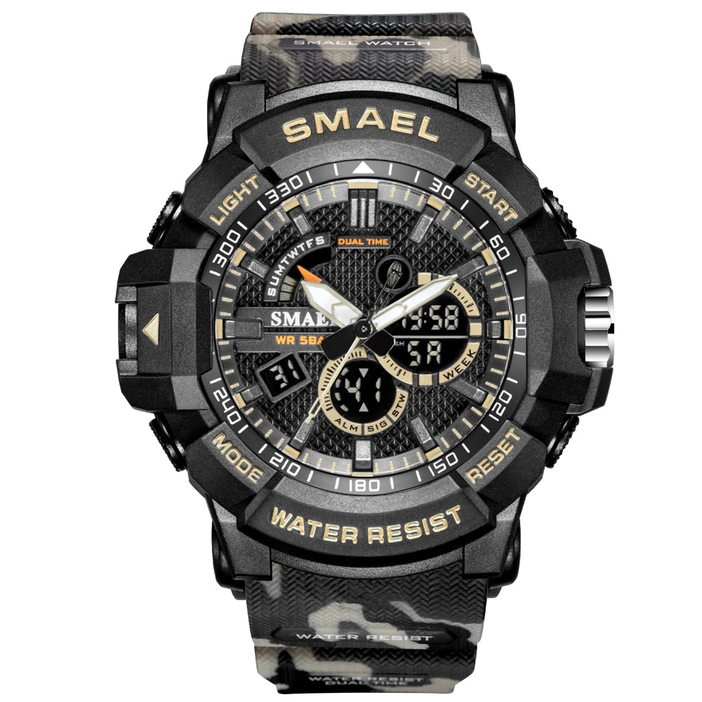 Reloj deportivo militar para hombre cronmetro de camuflaje despertador LED resistente al agua hasta 50m