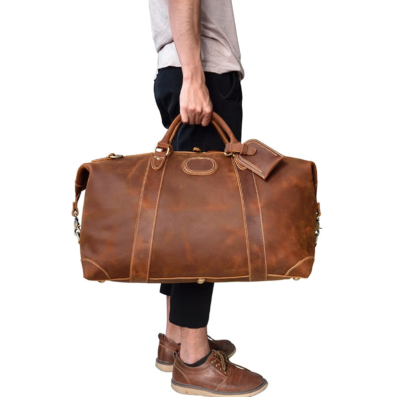 MAHEU-Bolso de viaje de cuero de vaca para hombre, bolsa grande de viaje con remaches, Crazy Horse, 100%