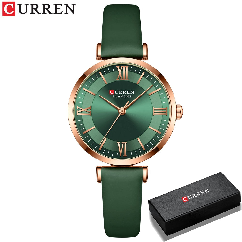 CURREN ⌚️🎁 - Un reloj de cuarzo y cuero femenino, clásico y de moda, con una caja ideal como regalo 🎀💝.