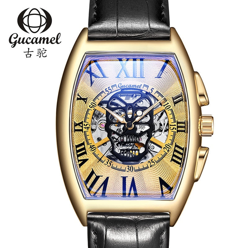 Geekthink Reloj Mecánico Automático Esqueleto Transparente para Hombres con Correa de Cuero Genuino, de Marca de Lujo, Auto Cuerda, Estilo Retro"