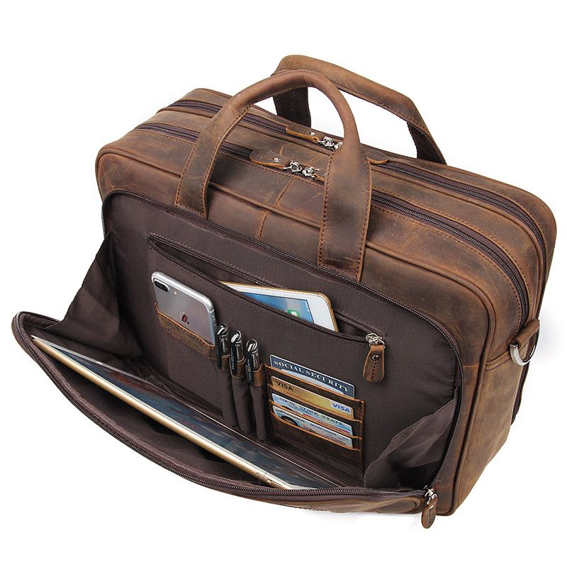 Maletín ejecutivo grande de cuero genuino para hombre, bolsa de mensajero para viaje de negocios, marrón, negro, café,