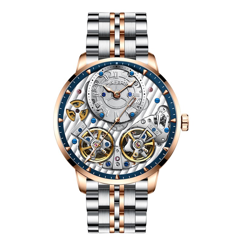 JINLERY Reloj de pulsera automtico para hombre crongrafo mecnico de lujo con doble volante a la moda MasculinoRelojes mecnicos -
