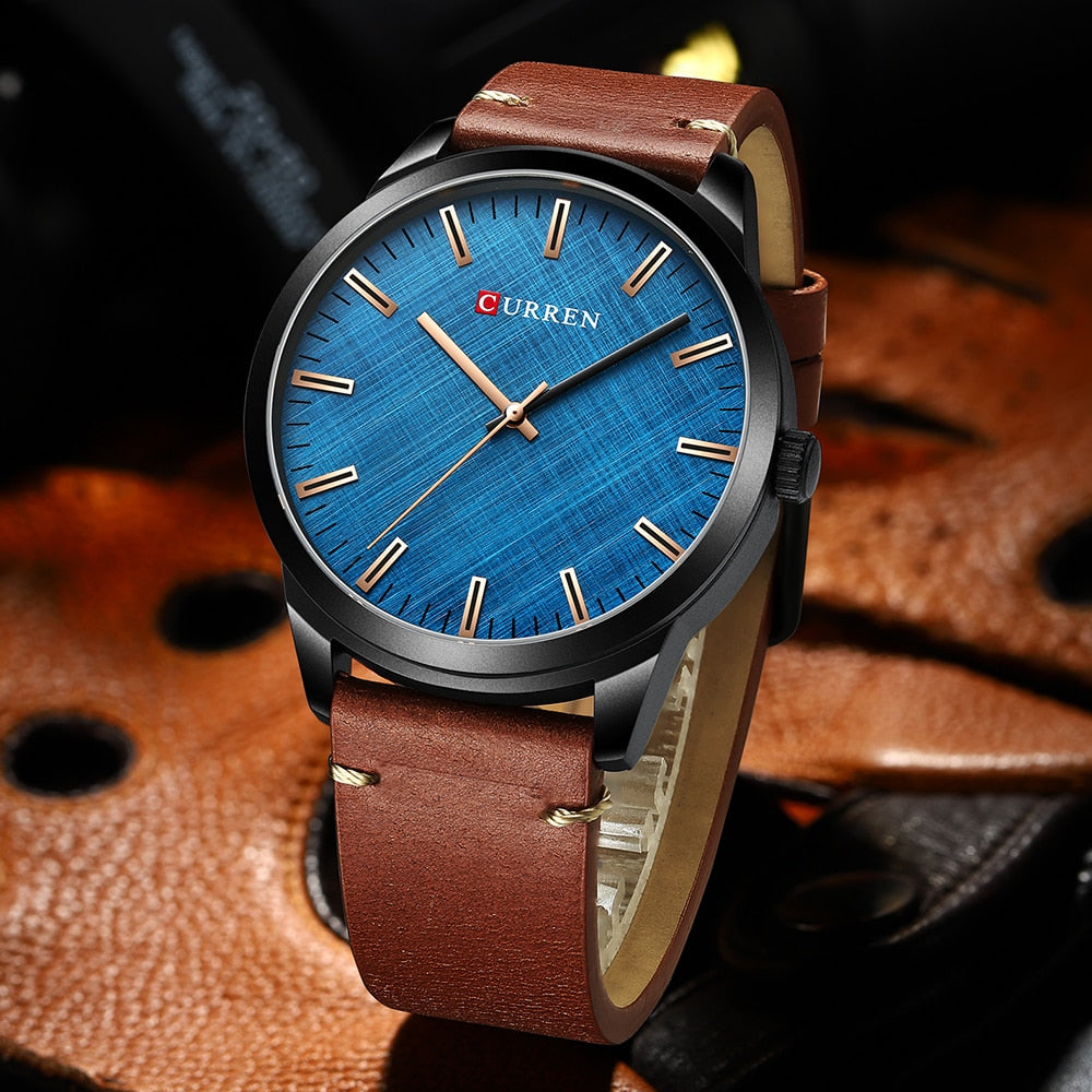 CURREN-Reloj de pulsera de cuarzo para hombre, cronógrafo clásico informal de cuero, color negro, sencillo. CON CAJA DE REGALO