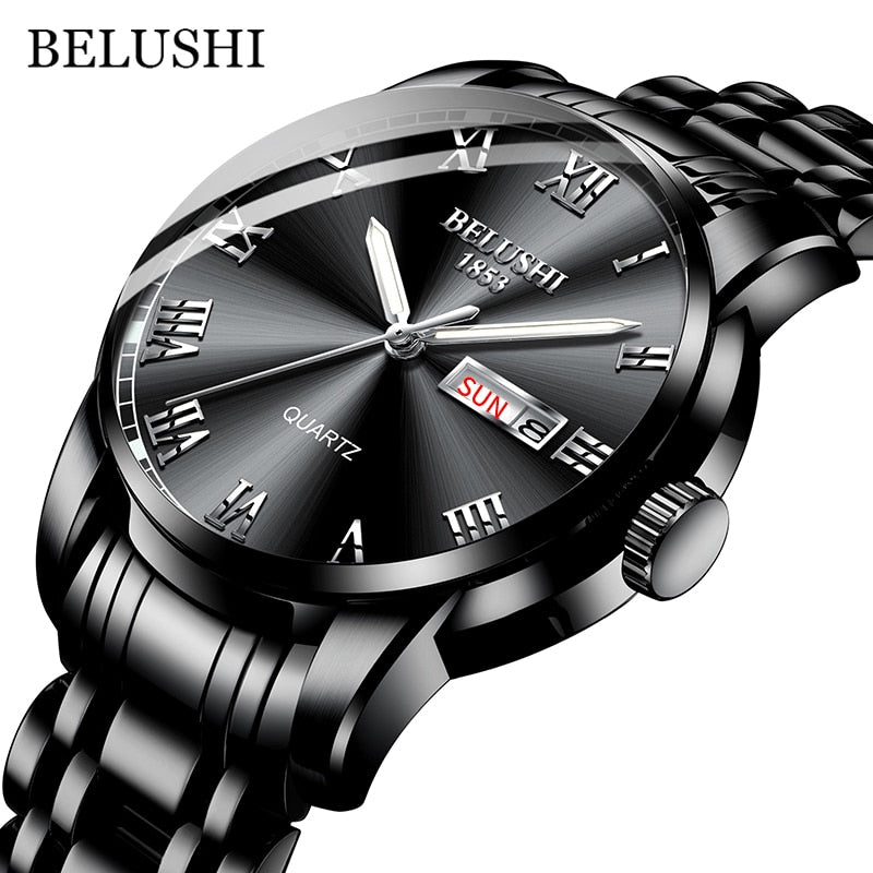 BELUSHI-Reloj de pulsera de cuarzo deportivo para hombre, cronógrafo de acero inoxidable con fecha, luminoso, resistente al agua, de lujo