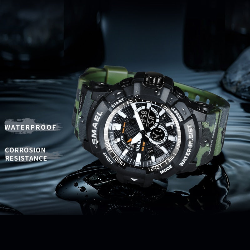 Reloj deportivo militar para hombre cronmetro de camuflaje despertador LED resistente al agua hasta 50m