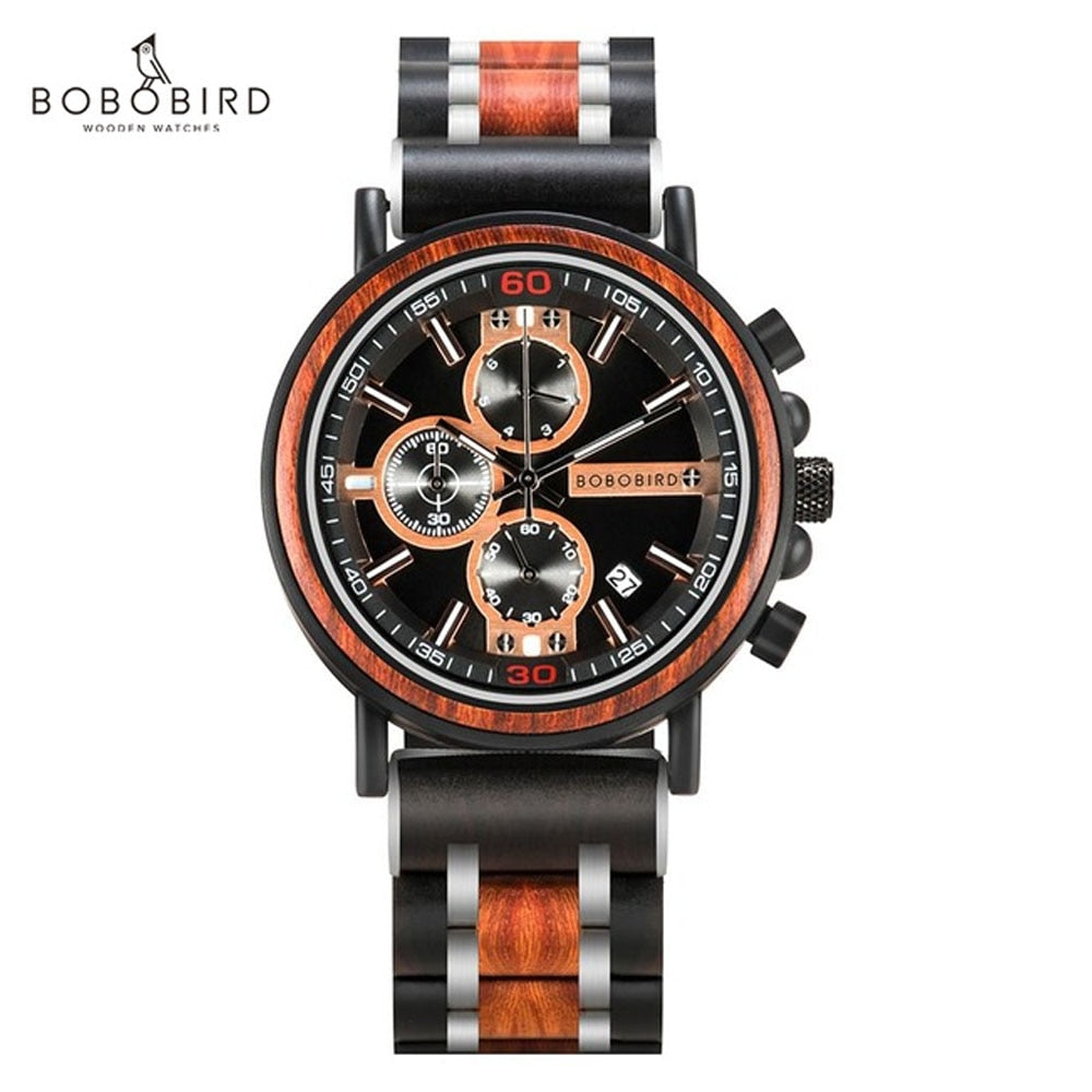 Bobo Bird-🌳reloj de cuarzo para hombre, cronógrafo de pulsera luminoso,