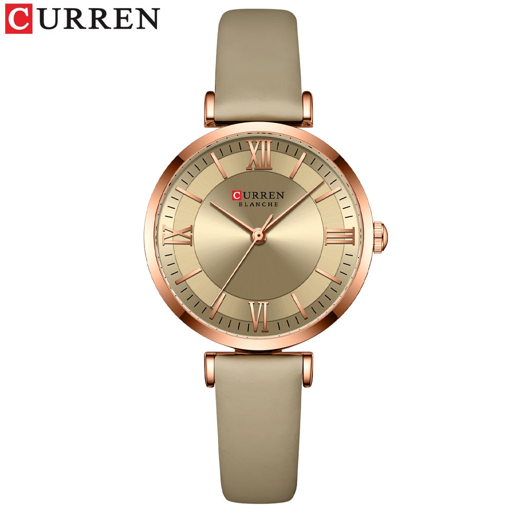 CURREN ⌚️🎁 - Un reloj de cuarzo y cuero femenino, clásico y de moda, con una caja ideal como regalo 🎀💝.