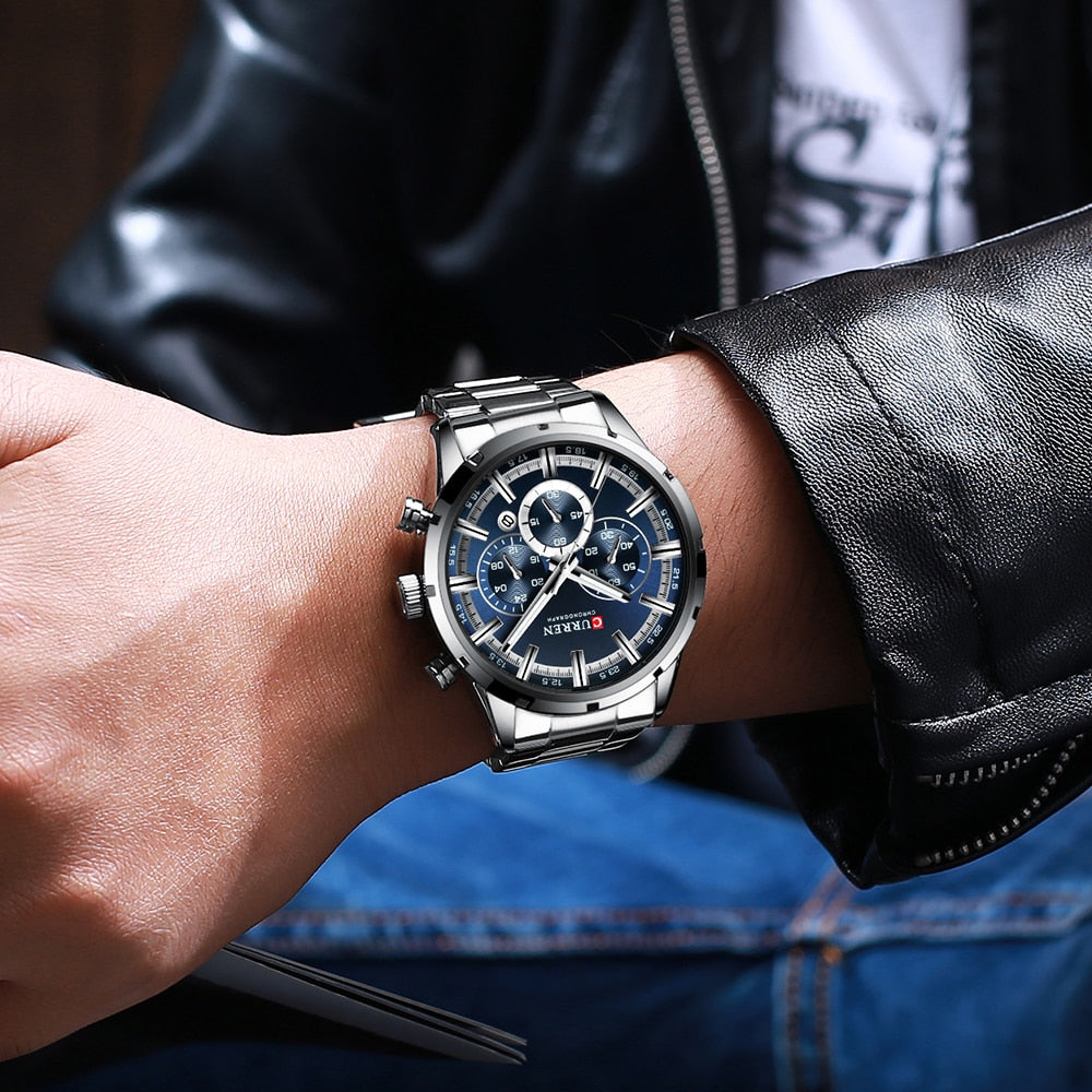CURREN-reloj analógico de cuarzo para hombre! ⌚️💦 Con su resistencia al agua y cronógrafo, este accesorio de pulsera es perfecto para complementar tu estilo masculino. 👨‍💼🔝👔🕶️