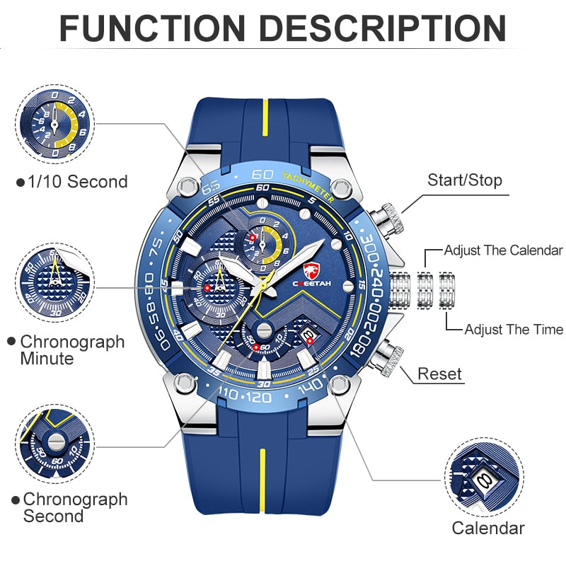 CHEETAH-Lujoso reloj de pulsera con estilo deportivo para hombre hecho con cuarzo resistente al agua, con caja elegante de regalo, ideal para regalo.