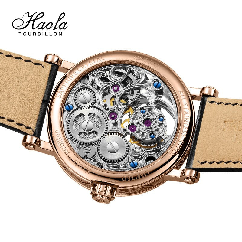 Haofa-Reloj de pulsera con movimiento Tourbillon para hombre, cronógrafo mecánico de zafiro, Tourbillon, día y noche, 1601