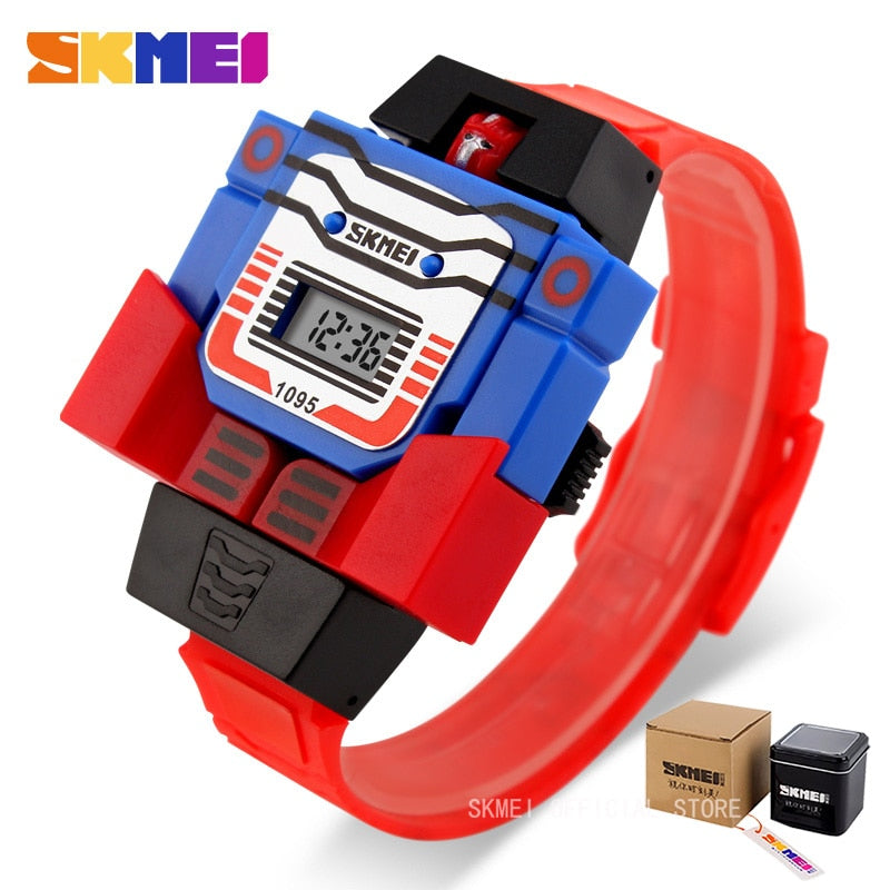 SKMEI para niños con diseño de caricaturas, LED y temática de robots transformables. Perfecto para los niños que les encantan los juguetes de transformación. Ideal para los pequeños entusiastas de los deportes. Modelo 1095 de la marca SKMEI.