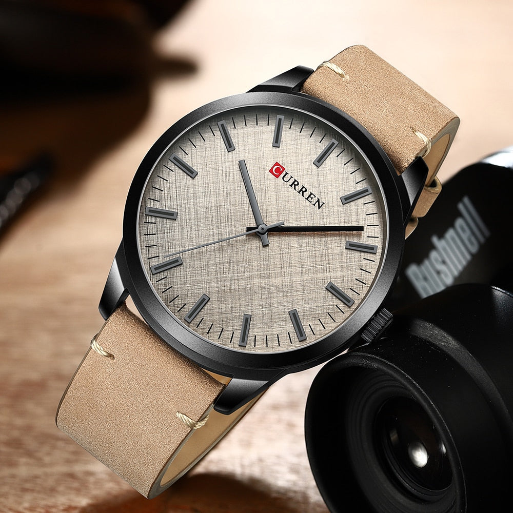 CURREN-Reloj de pulsera de cuarzo para hombre, cronógrafo clásico informal de cuero, color negro, sencillo. CON CAJA DE REGALO