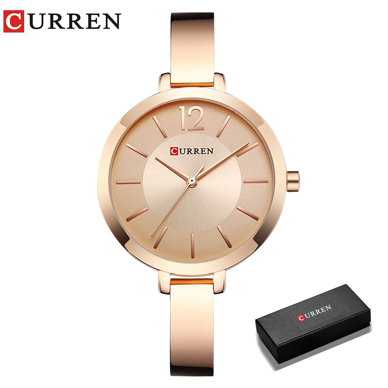CURREN-Relojes de moda, dorados, para mujer, de acero inox., ultrafino, cuarzo, romántico.
