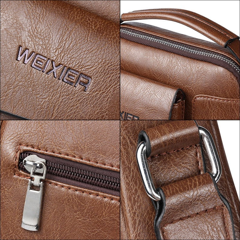 WEIXIER - Bolso de hombro multifunción para hombre, bandolera de cuero PU con amplia capacidad, bolso de mano versátil 🎒👜💼