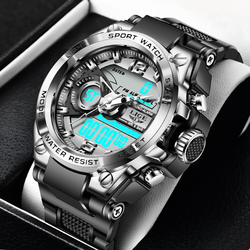 2023 LIGE Sport Men Quartz Digital Watch Creative Diving Watches Men Waterproof Alarm Watch Dual Display Clock Relogio Masculino