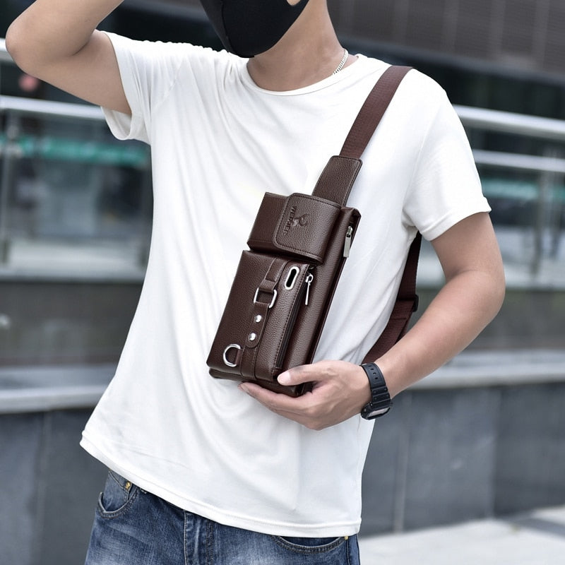 WEIXIER - Bolso de pecho multifuncional de un solo hombro para hombre, bolsa de cintura de gran capacidad, cartera de mensajero informal, marca unisex 🎒👜🚶‍♂️