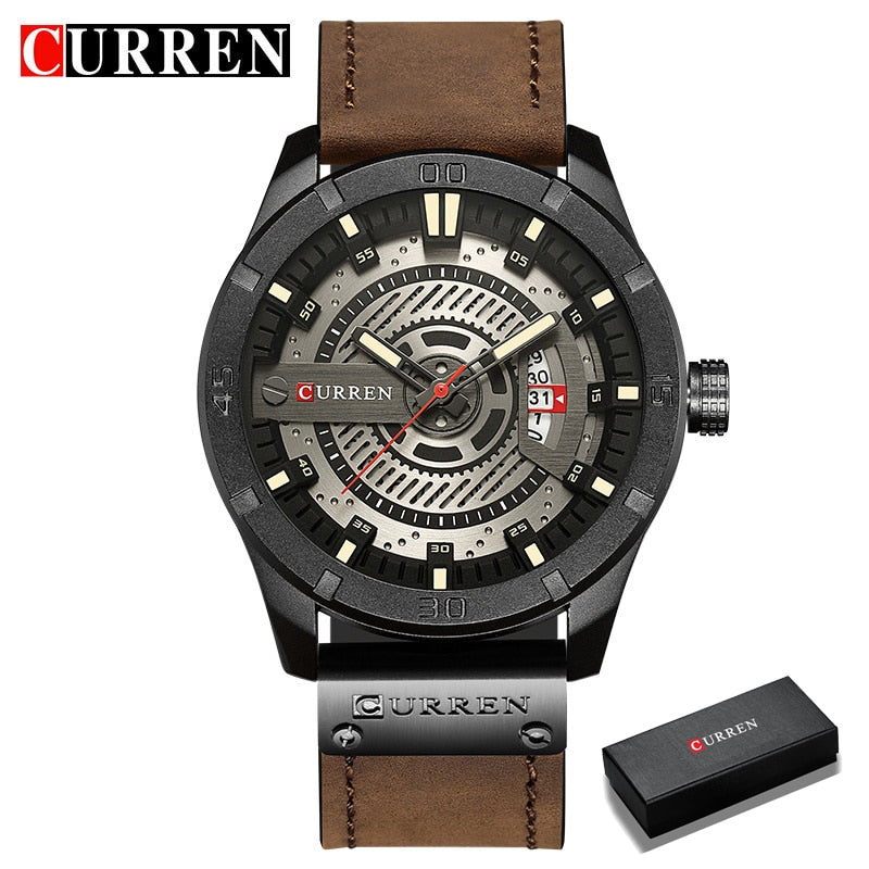 CURREN hombres relojes deportivos militares cuero. CAJA DE REGALO.